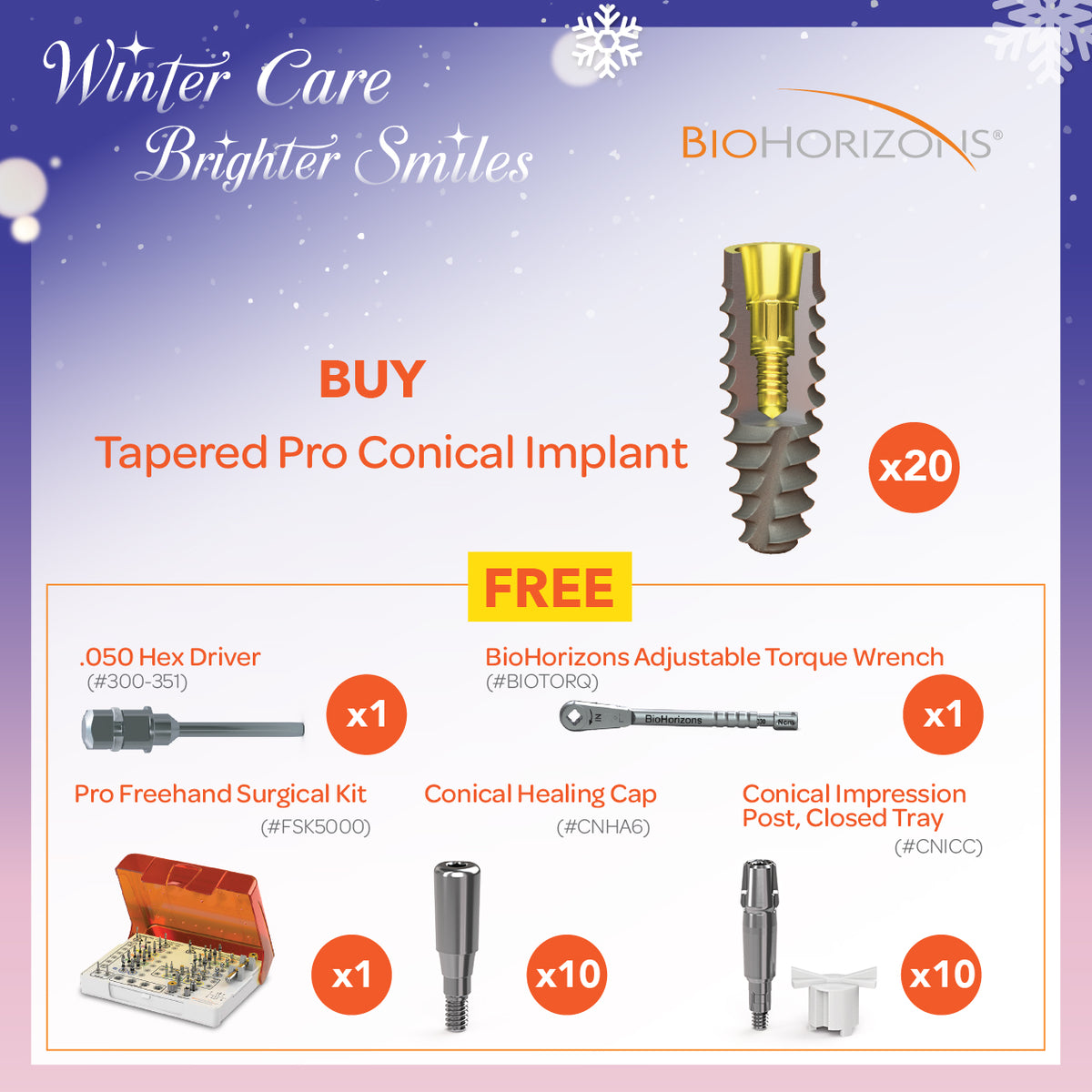 [WINTER] Biohorizons Tapered Pro Conical Implant 20pcs Bundle (Winter Campaign Limited)