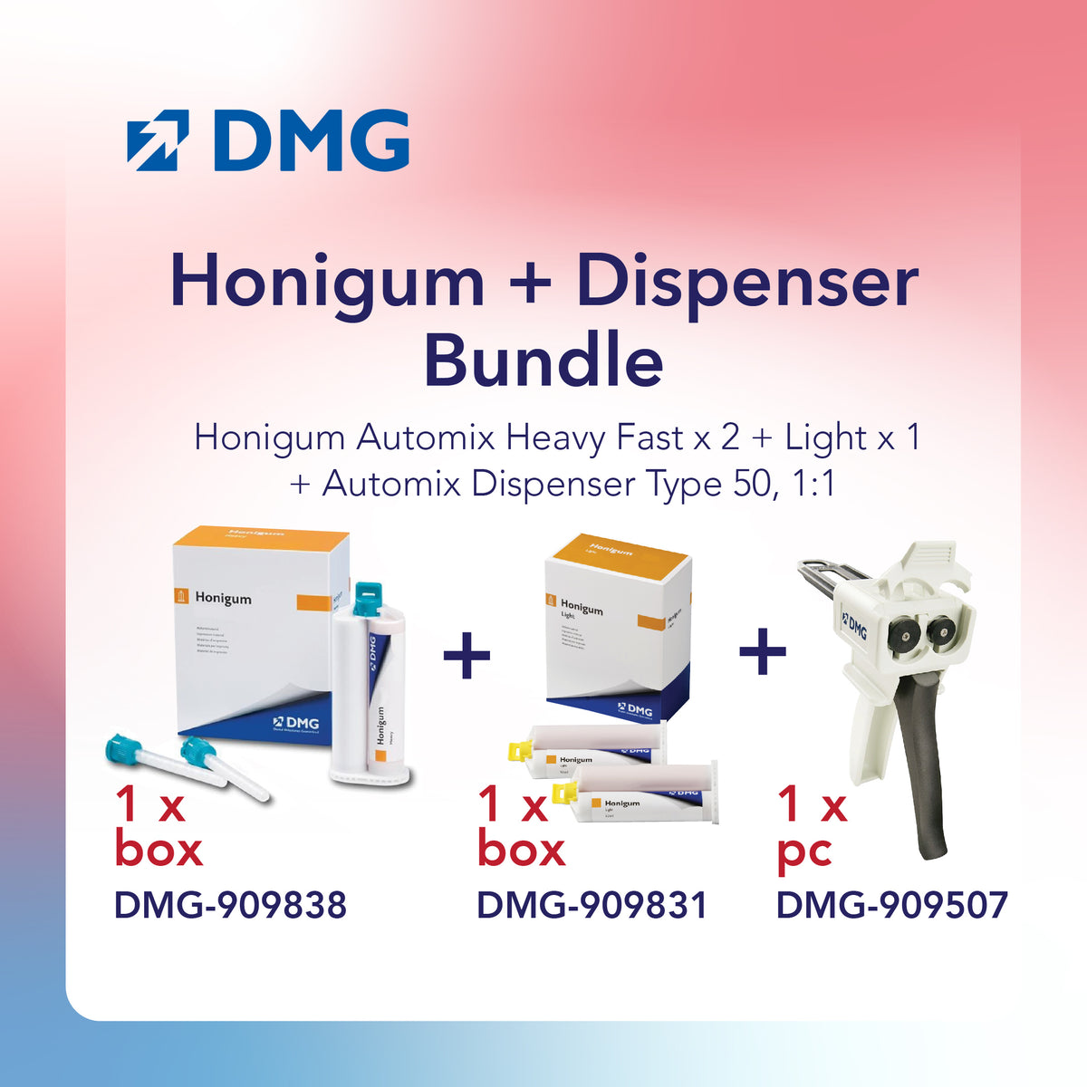 [PRESALE] 1 * DMG Honigum-Heavy Fast 2 x 50ml + 1 * Honigum-Light 2 x 50ml + 1 * Automix Dispenser Type 50 1:1 Each Bundle
