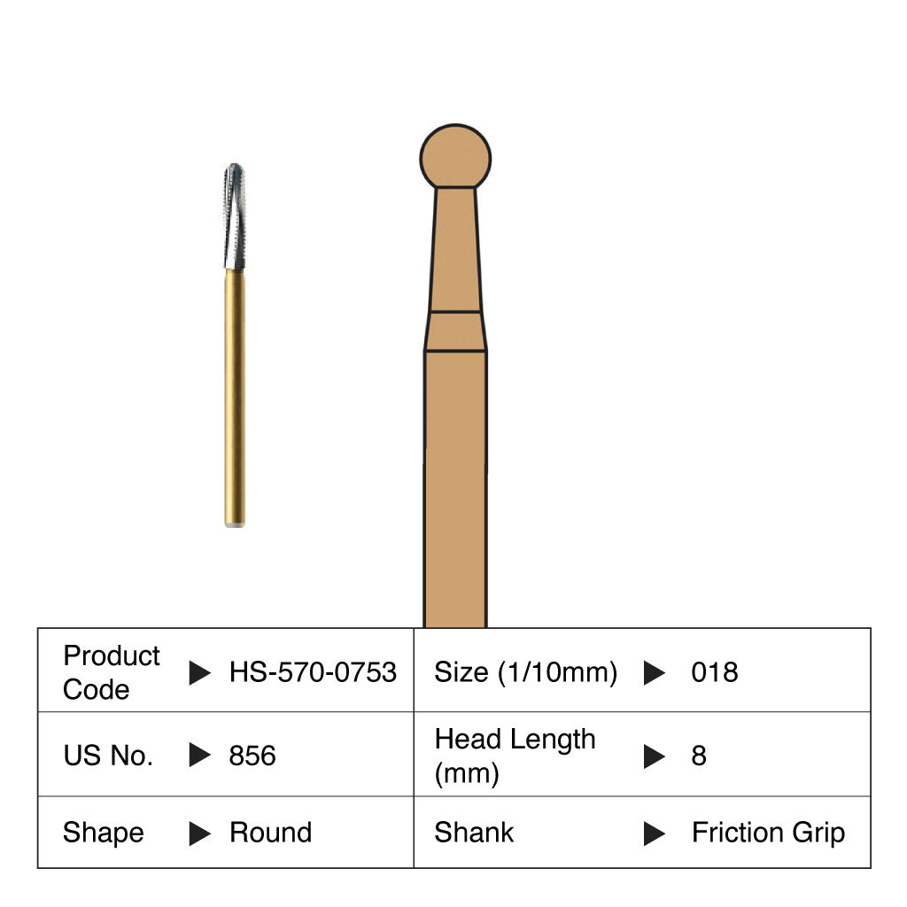 HS Carbide Bur Crown Cutter Friction Grip 856-018 5/Pack