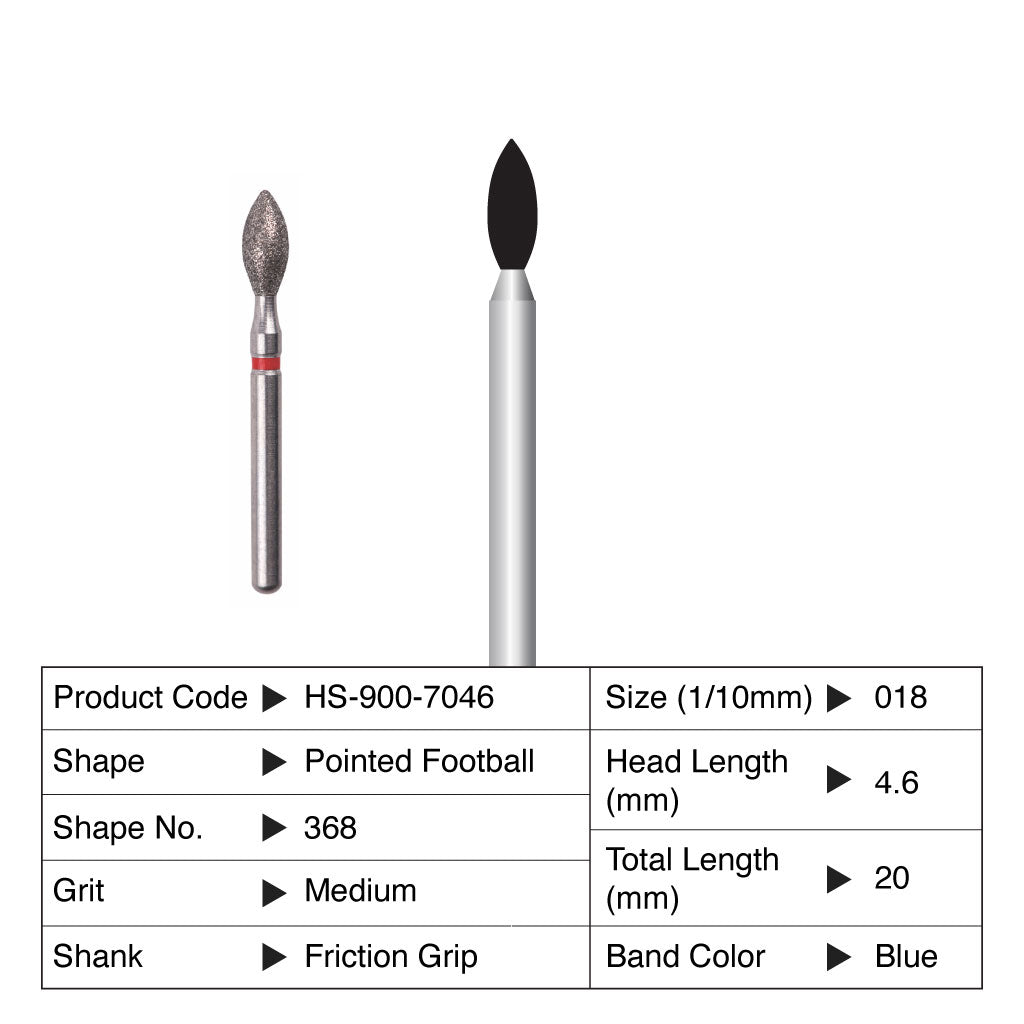 HS Maxima Diamond Bur Pointed Football Friction Grip Medium 368-018M 5/Pack