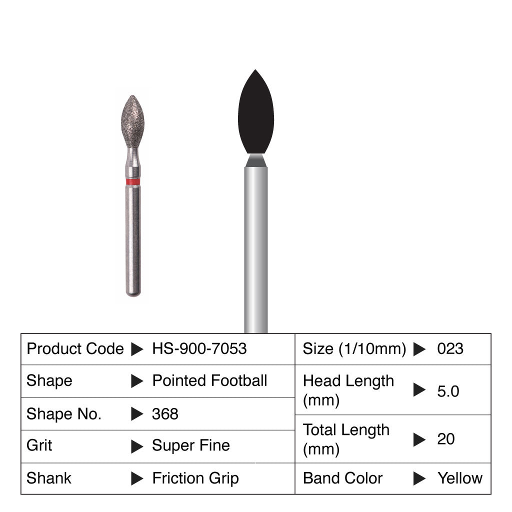 HS Maxima Diamond Bur Pointed Football Friction Grip Super Fine 368-023SF 5/Pack