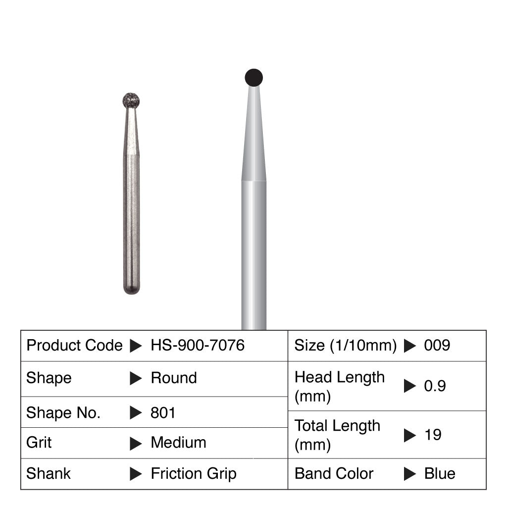 HS Maxima Diamond Bur Friction Grip 5/Pack - 801 Round
