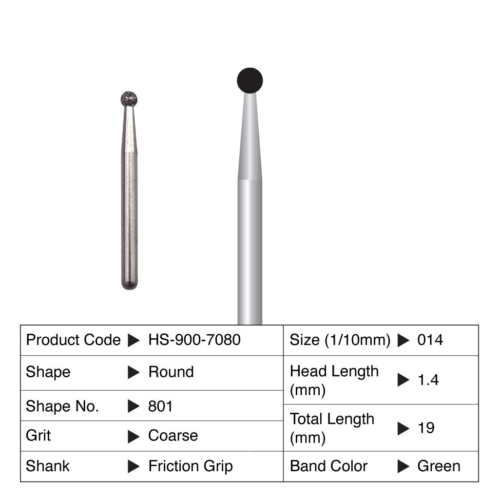 HS Maxima Diamond Bur Round Friction Grip Coarse 801-014C 5/Pack