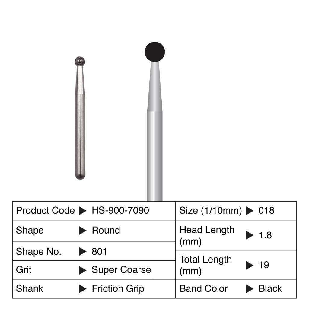 HS Maxima Diamond Bur Round Friction Grip Super Coarse 801-018SC 5/Pack