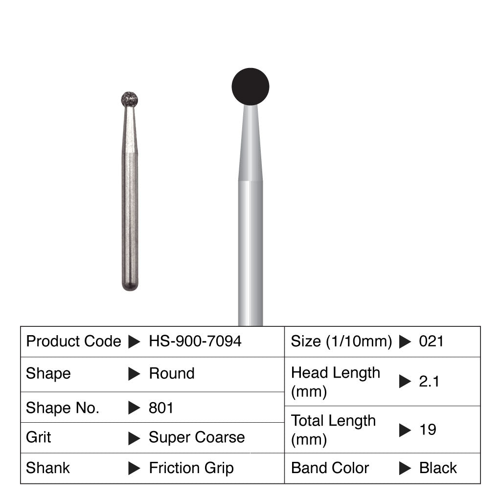 HS Maxima Diamond Bur Round Friction Grip 801-021SC Super Coarse 5/Pack