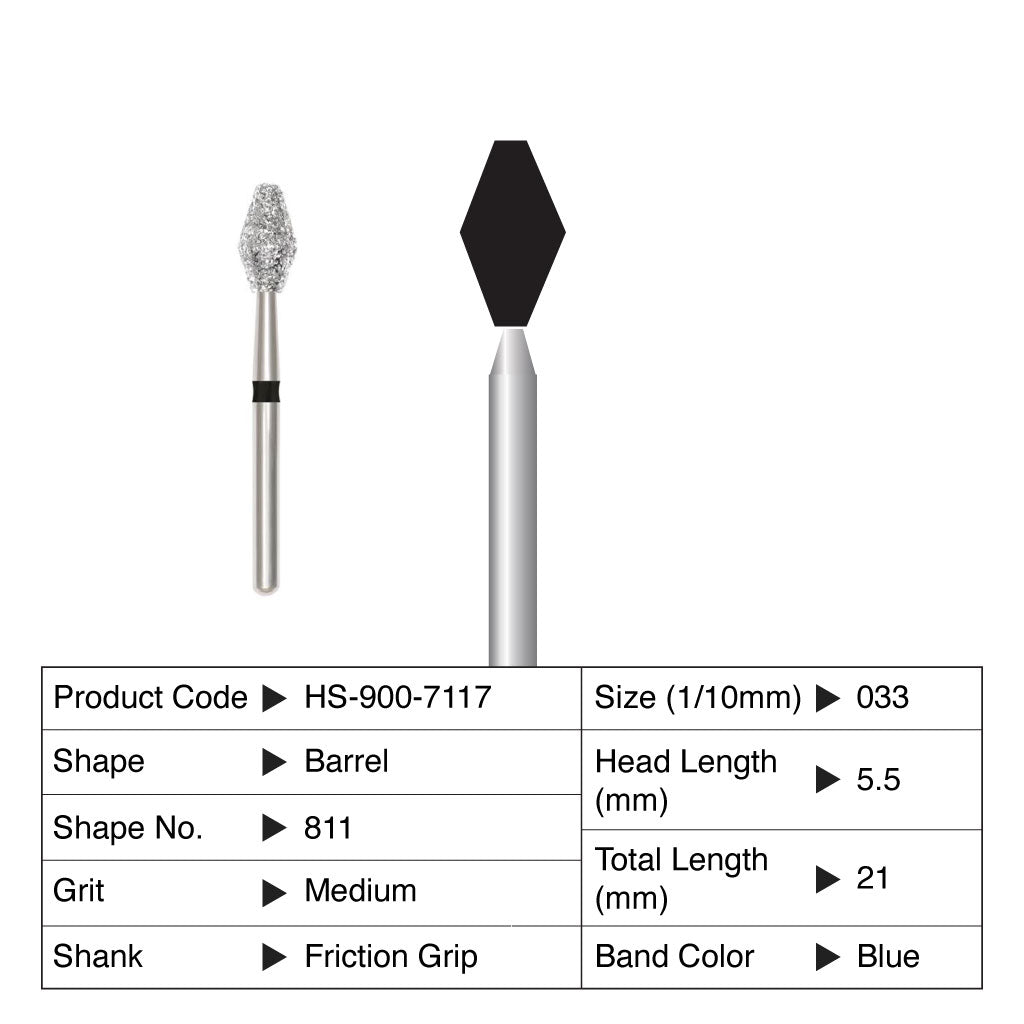 HS Maxima Diamond Bur Barrel Friction Grip Medium 811-033M 5/Pack