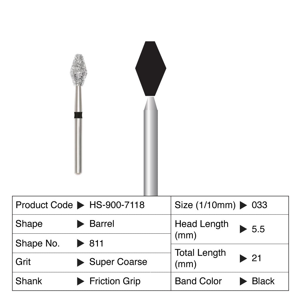 HS Maxima Diamond Bur Barrel Friction Grip Super Coarse 811-033SC 5/Pack