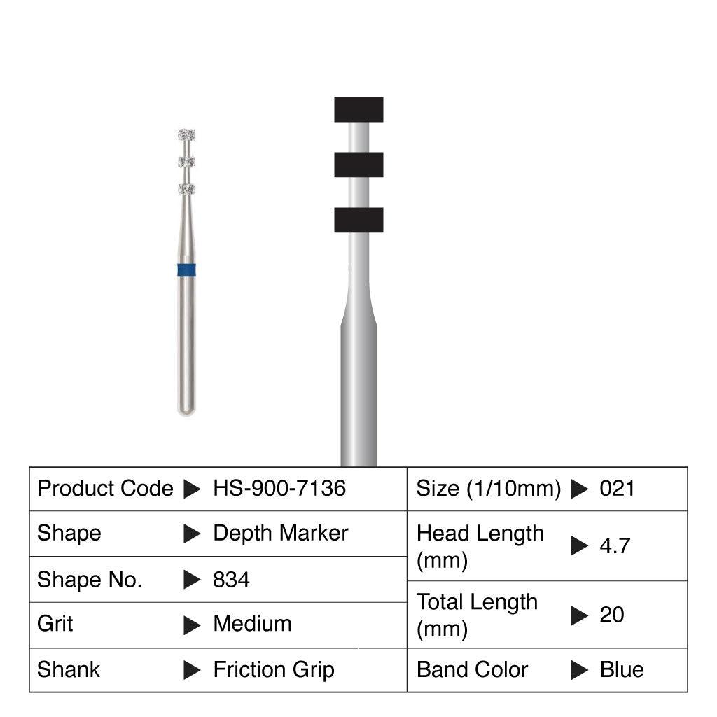 HS Maxima Diamond Bur Depth Marker Friction Grip Medium 834-021M 5/Pack