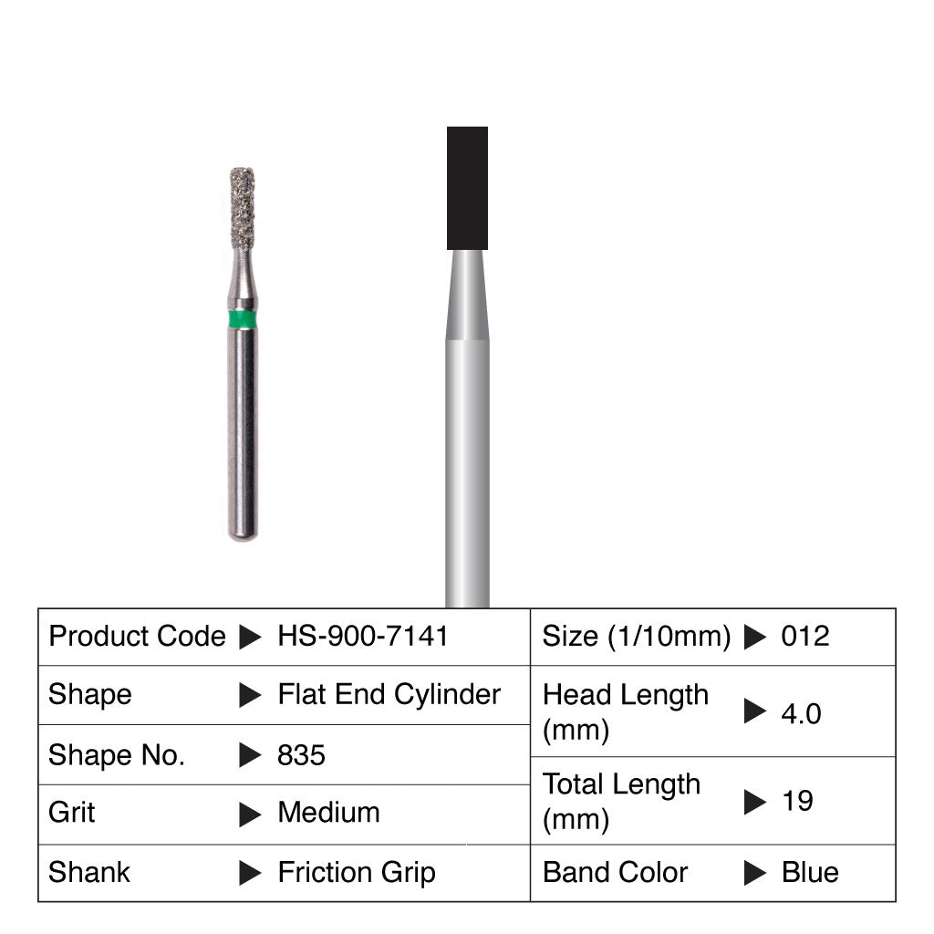 HS Maxima Diamond Bur Flat End CylinderFriction Grip Medium 835-012M 5/Pack