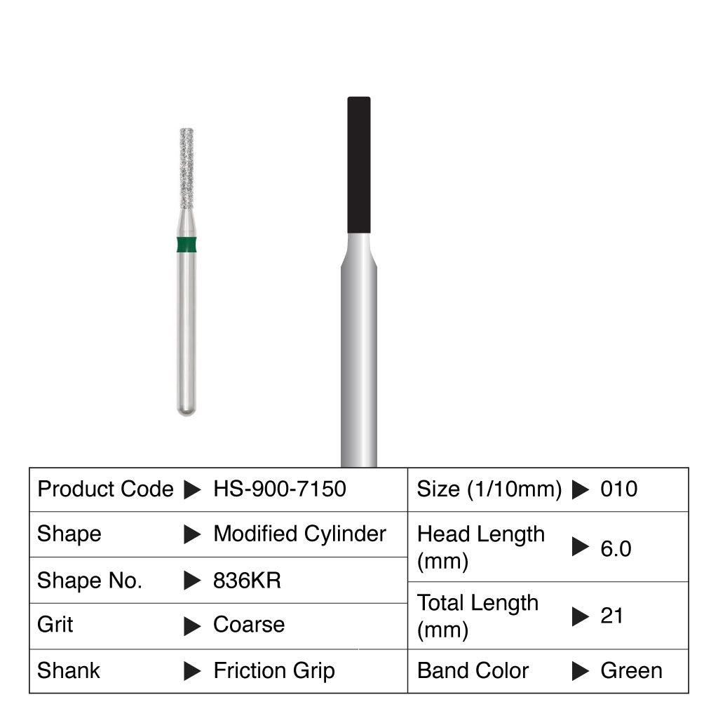HS Maxima Diamond Bur Modified Cylinder Friction Grip Coarse 836KR-010C 5/Pack