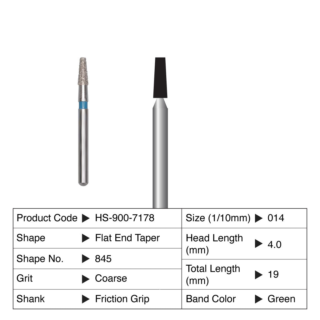 HS Maxima Diamond Bur Flat End Taper Friction Grip Coarse 845-014C 5/Pack