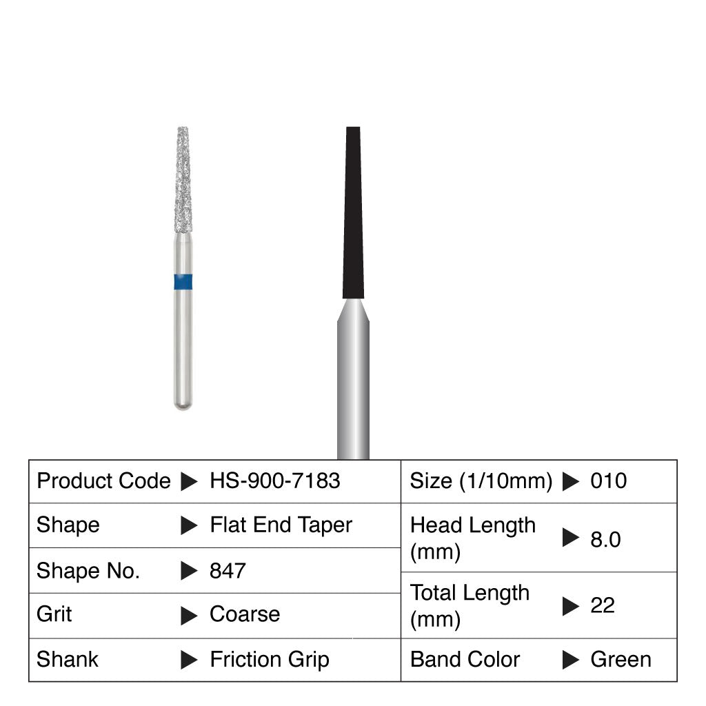 HS Maxima Diamond Bur Flat End Taper Friction Grip Coarse 847-010C 5/Pack