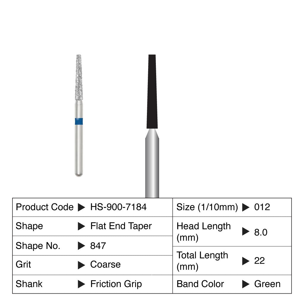 HS Maxima Diamond Bur Flat End Taper Friction Grip Coarse 847-012C 5/Pack