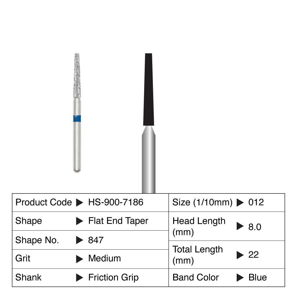 HS Maxima Diamond Bur Flat End Taper Friction Grip Medium 847-012M 5/Pack