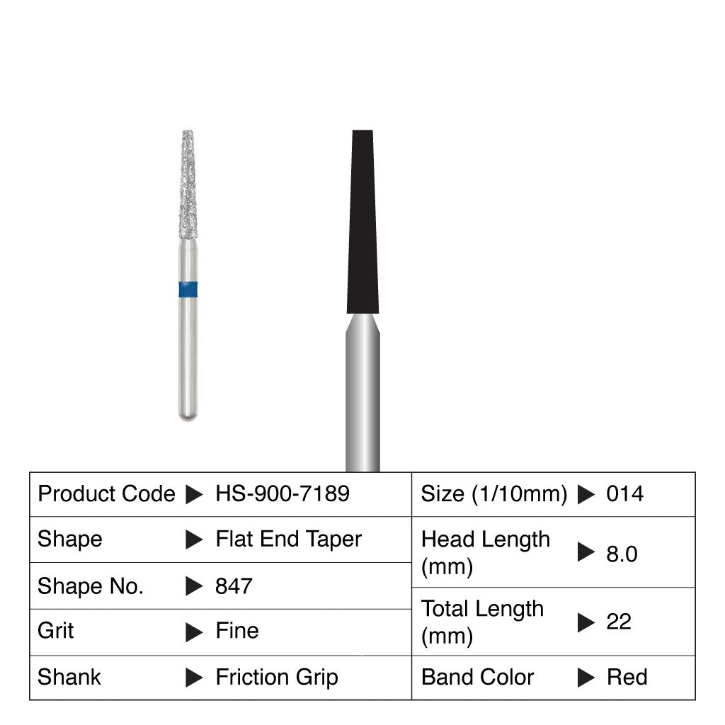 HS Maxima Diamond Bur Flat End Taper Friction Grip Fine 847-014F 5/Pack