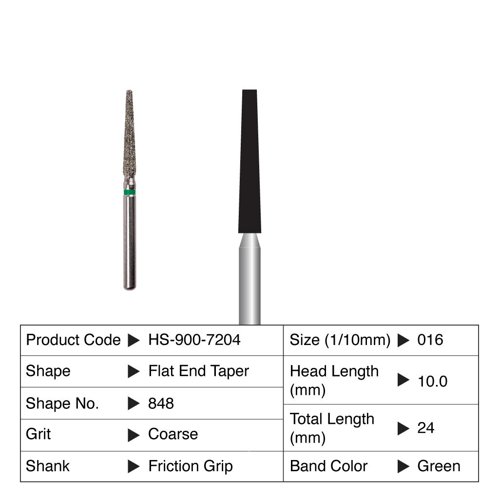 HS Maxima Diamond Bur Flat End Taper Friction Grip Coarse 848-016C 5/Pack