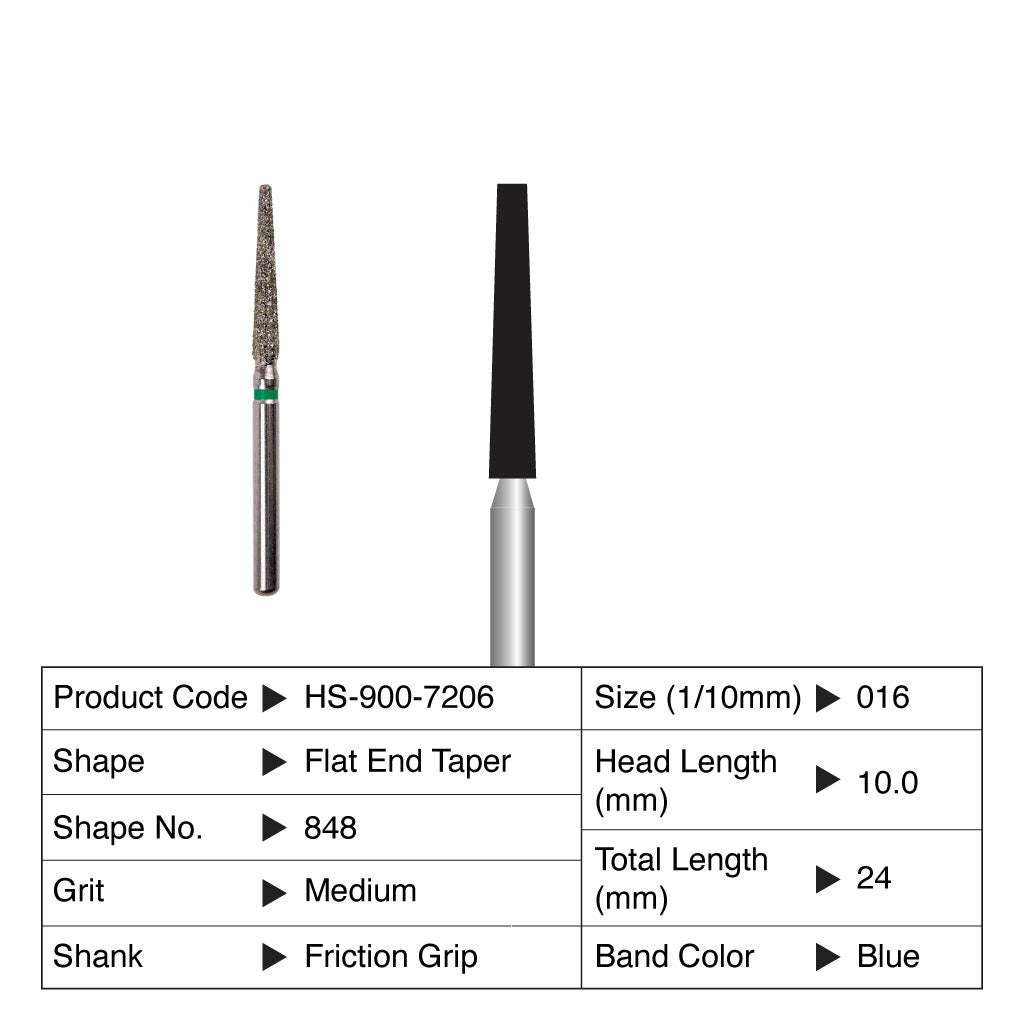 HS Maxima Diamond Bur Flat End Taper Friction Grip Medium 848-016M 5/Pack