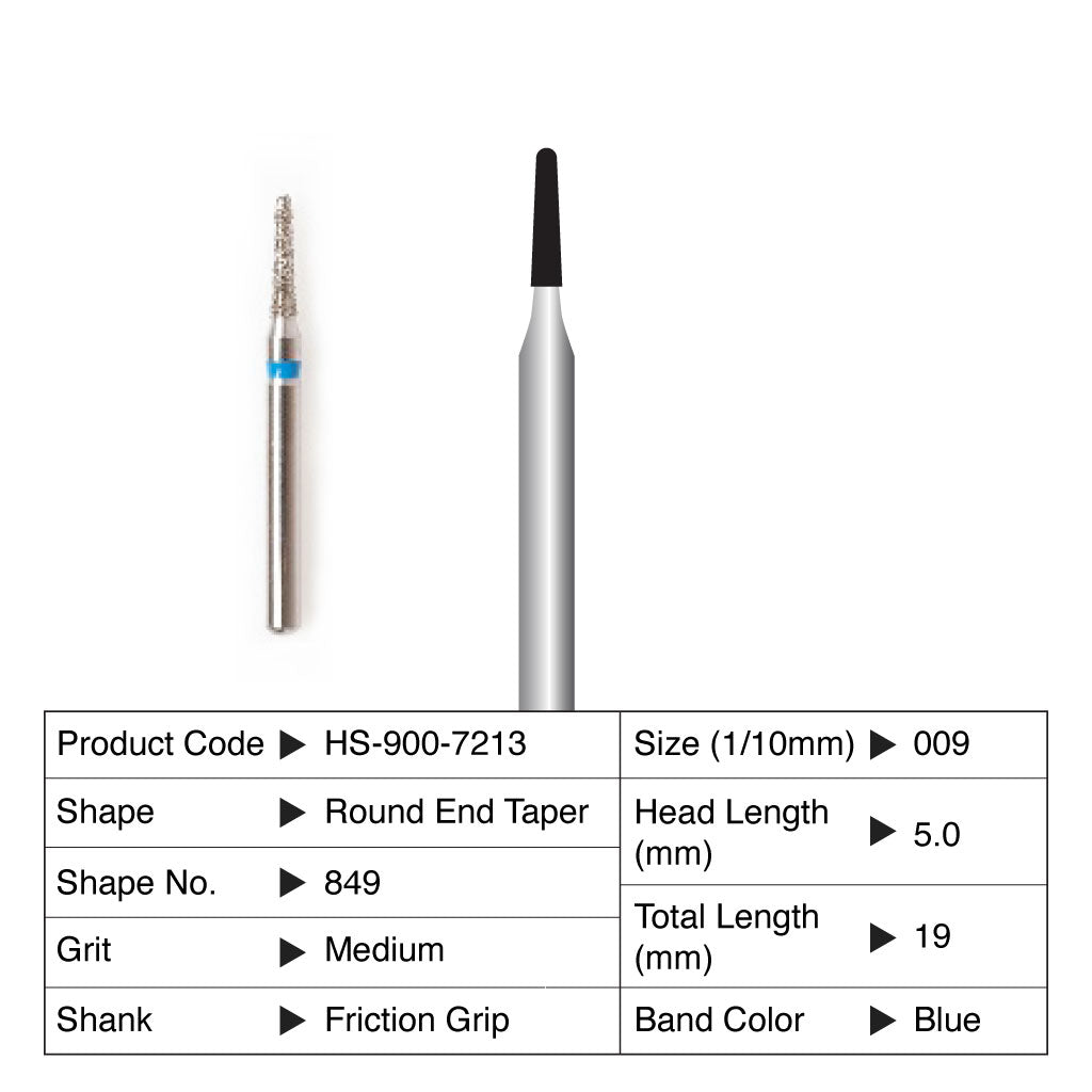 HS Maxima Diamond Bur Friction Grip 5/Pack - Round End Taper