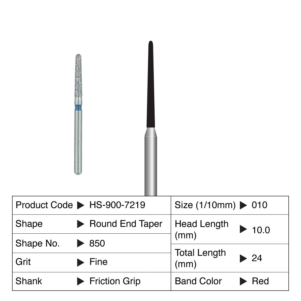 HS Maxima Diamond Bur Round End Taper Friction Grip Fine 850-010F 5/Pack