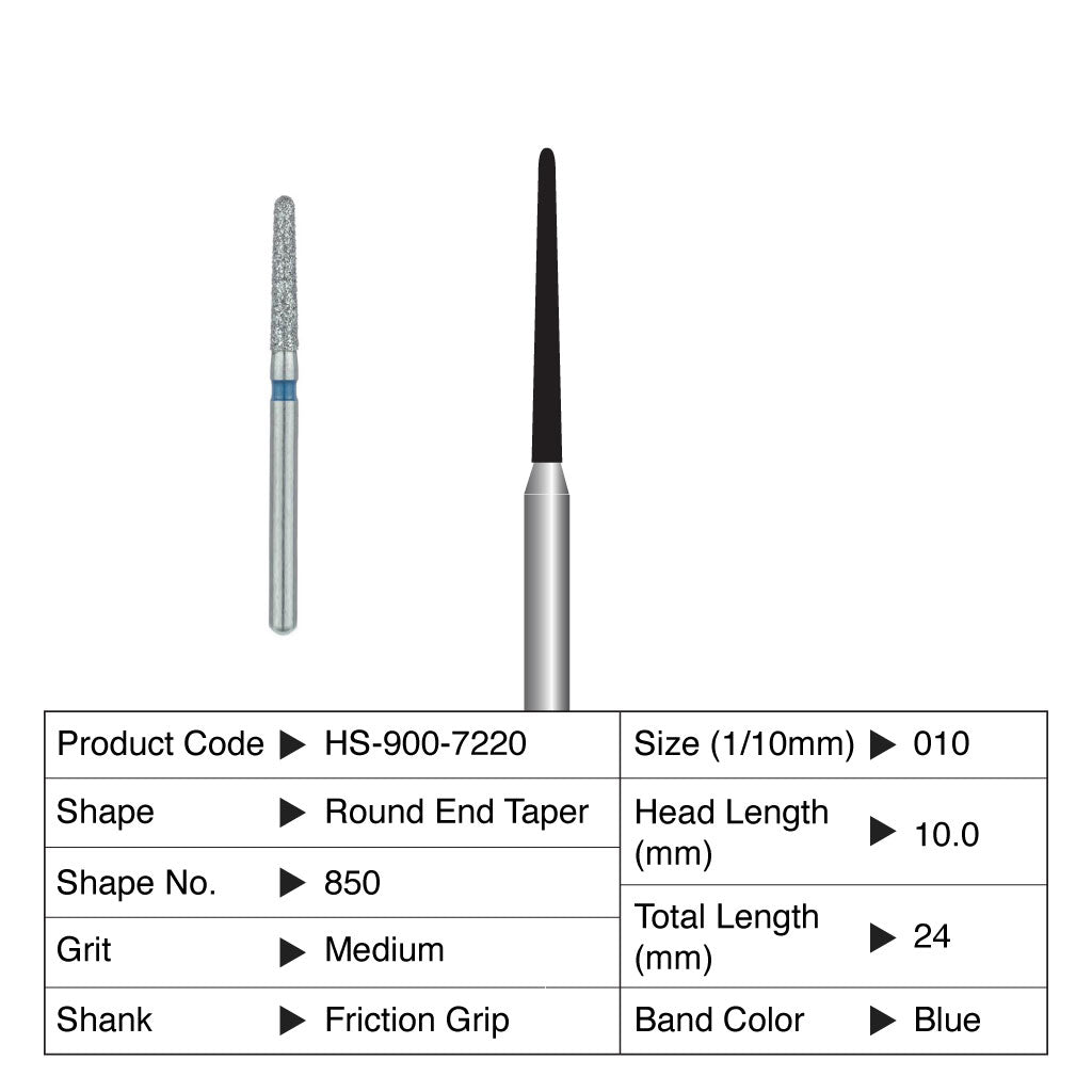 HS Maxima Diamond Bur Round End Taper Friction Grip Medium 850-010M 5/Pack