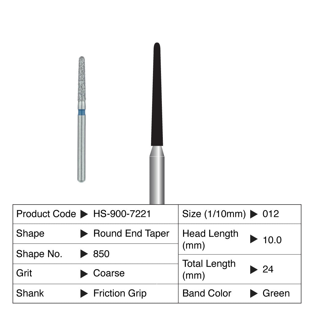 HS Maxima Diamond Bur Round End Taper Friction Grip Coarse 850-012C 5/Pack