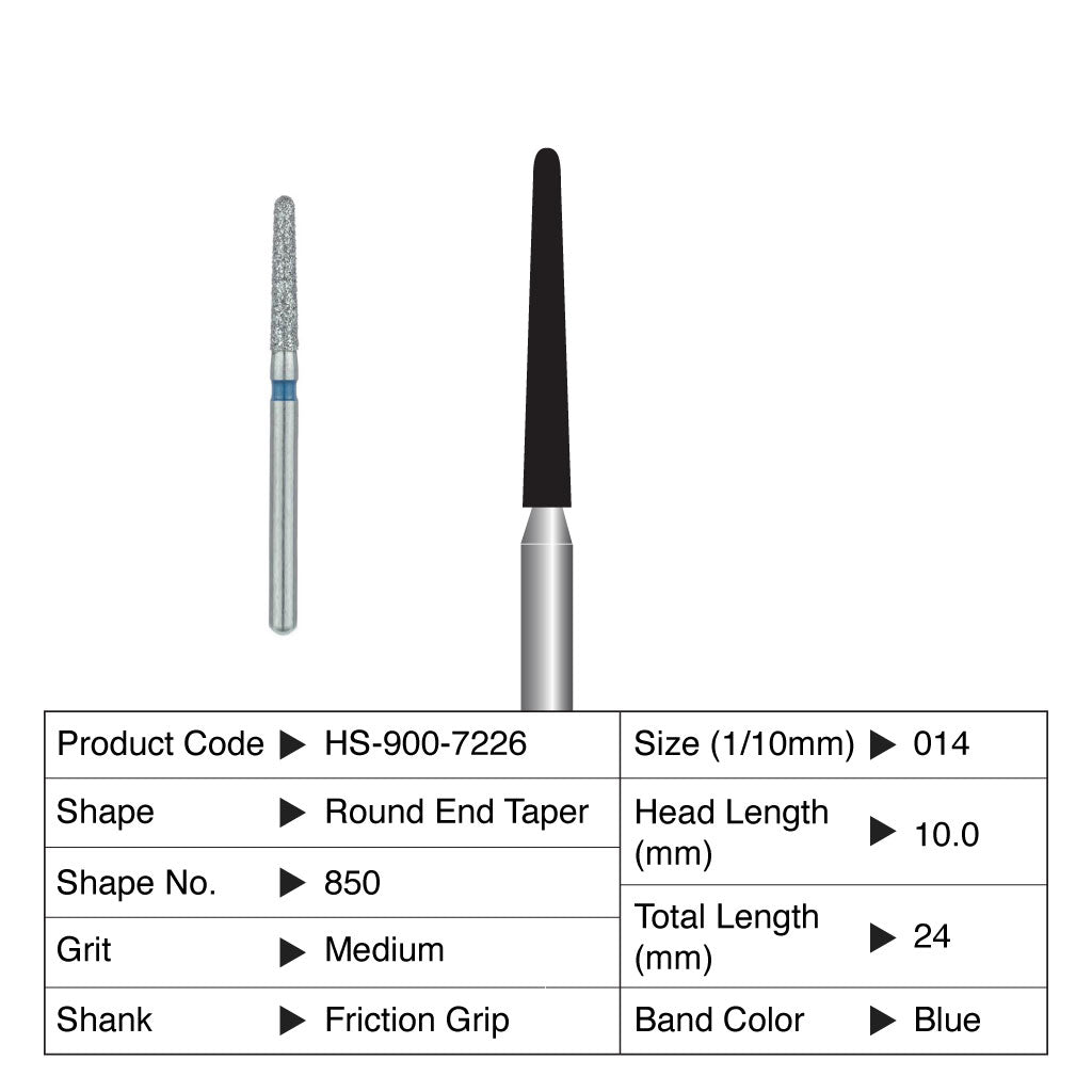 HS Maxima Diamond Bur Round End Taper Friction Grip Medium 850-014M 5/Pack