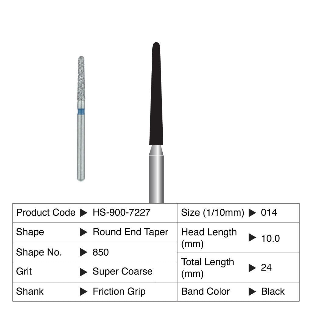 HS Maxima Diamond Bur Round End Taper Friction Grip Super Coarse 850-014SC 5/Pack