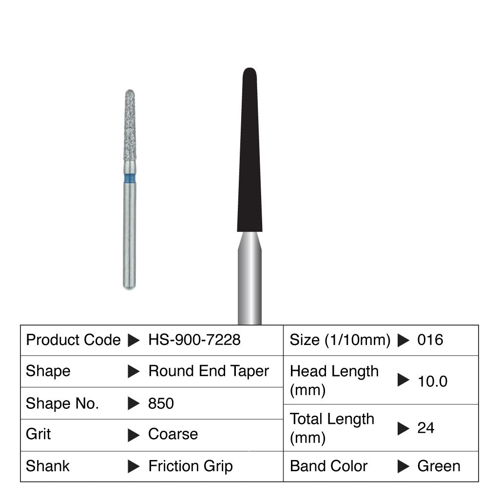 HS Maxima Diamond Bur Round End Taper Friction Grip Coarse 850-016C 5/Pack