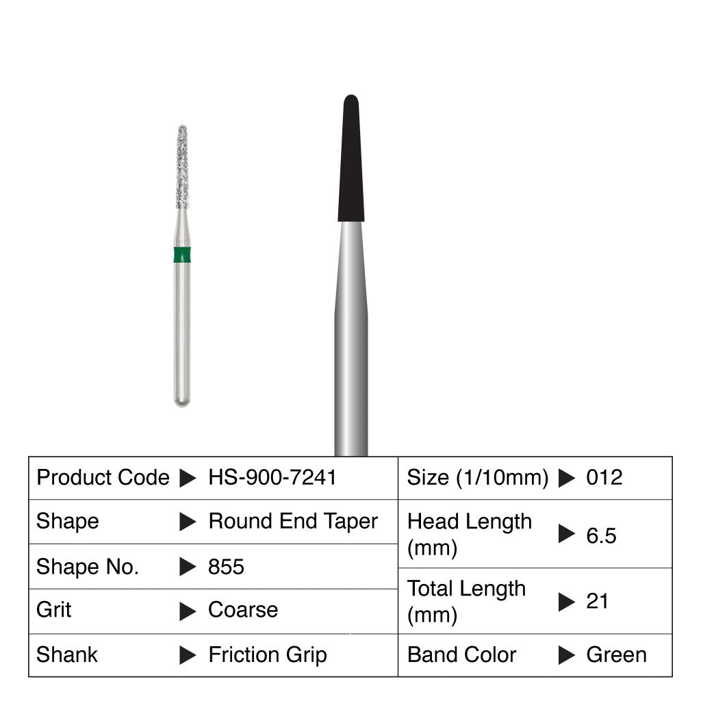 HS Maxima Diamond Bur Round End Taper Friction Grip Coarse 855-012C 5/Pack