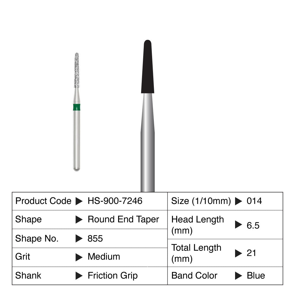 HS Maxima Diamond Bur Round End Taper Friction Grip Medium 855-014M 5/Pack