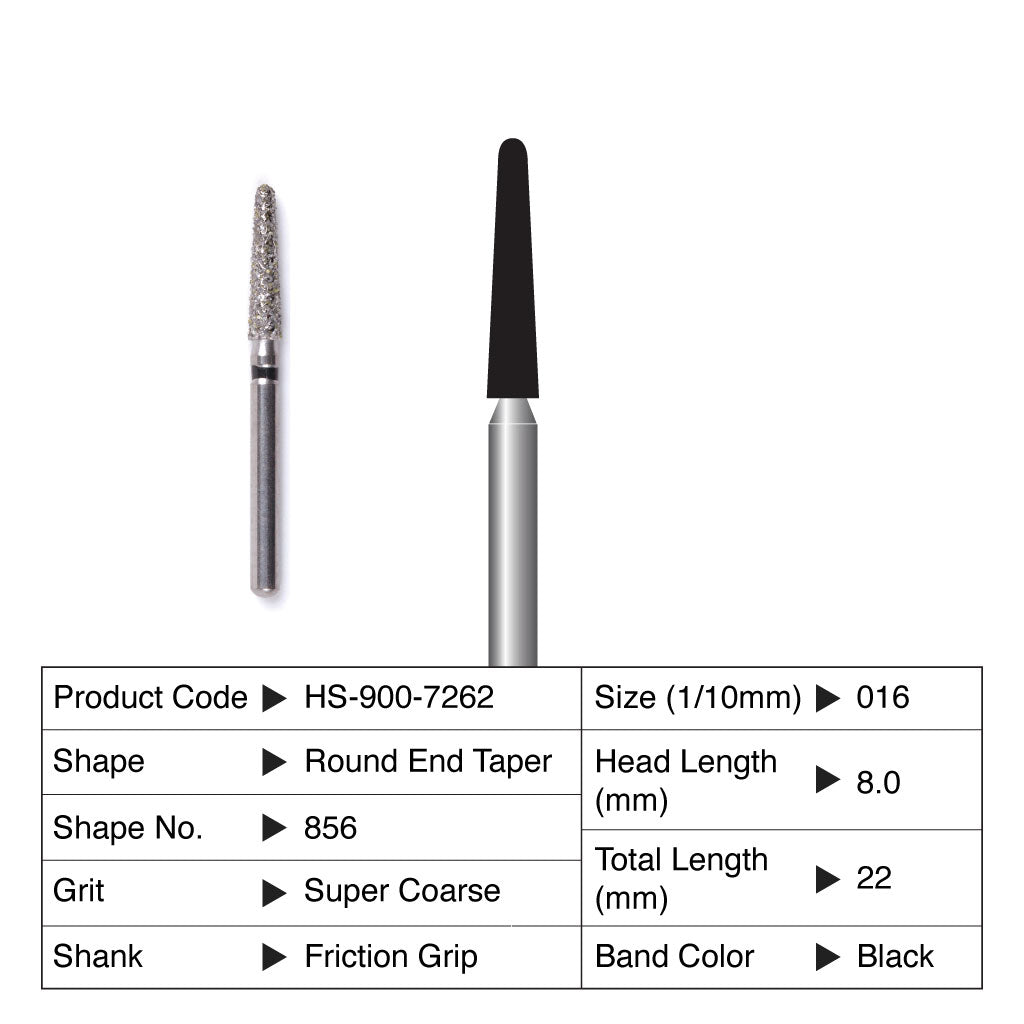 HS Maxima Diamond Bur Round End Taper Friction Grip Super Coarse 856-016SC 5/Pack