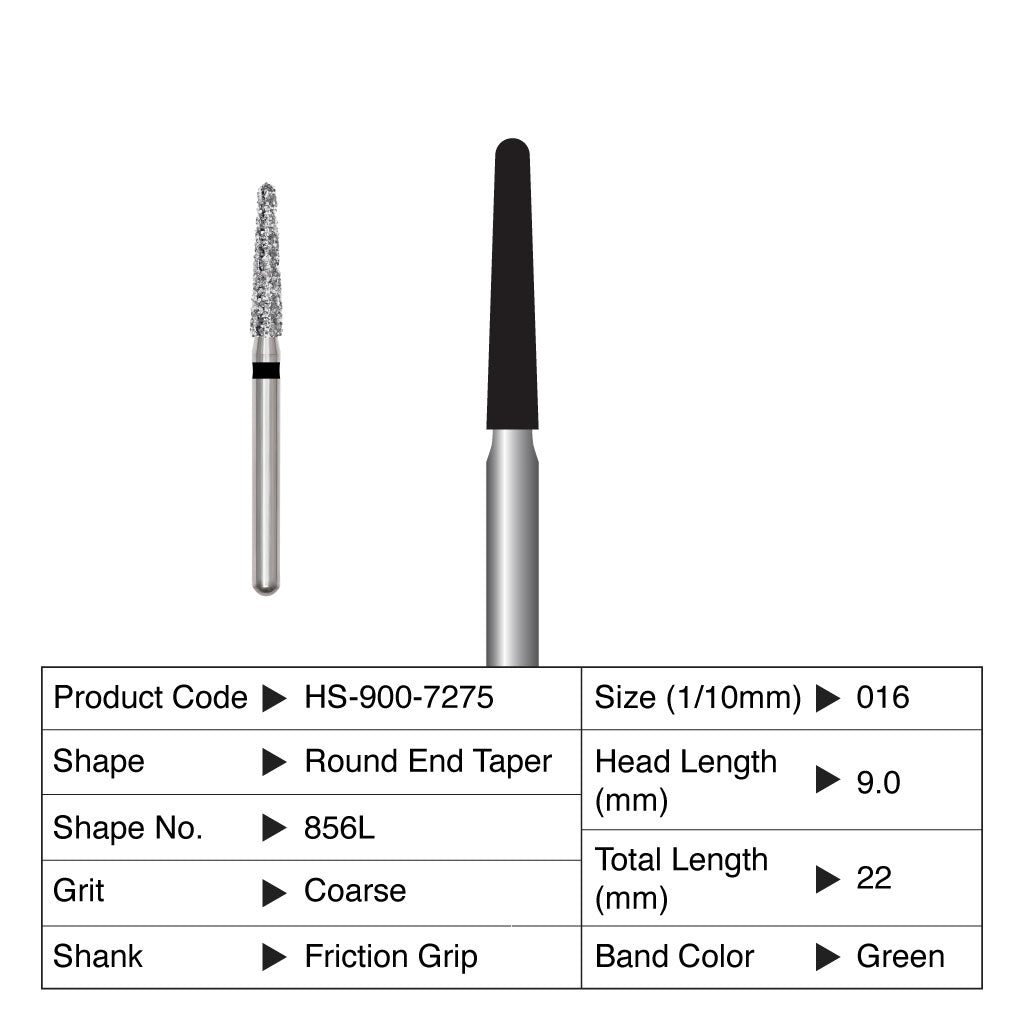 HS Maxima Diamond Bur Round End Taper Friction Grip Coarse 856L-016C 5/Pack