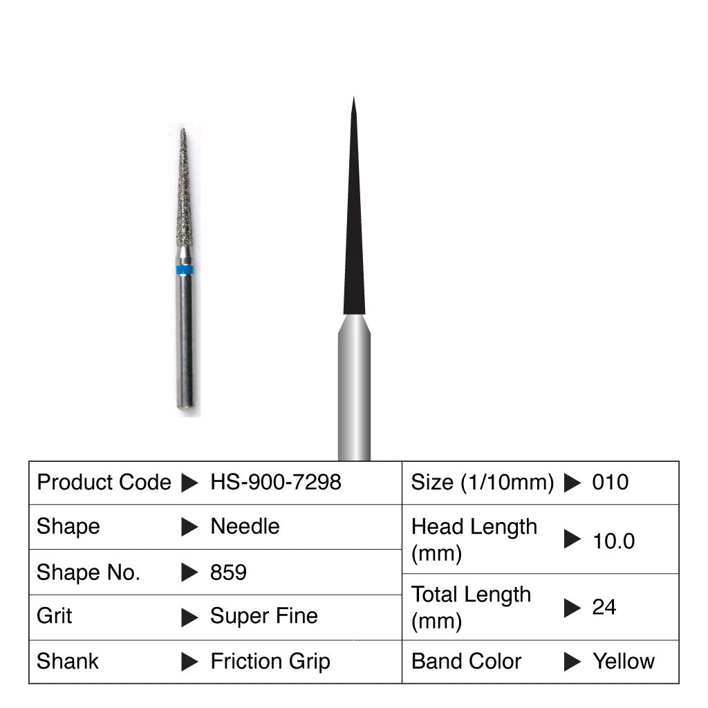 HS Maxima Diamond Bur Needle Friction Grip Super Fine 859-010SF 5/Pack