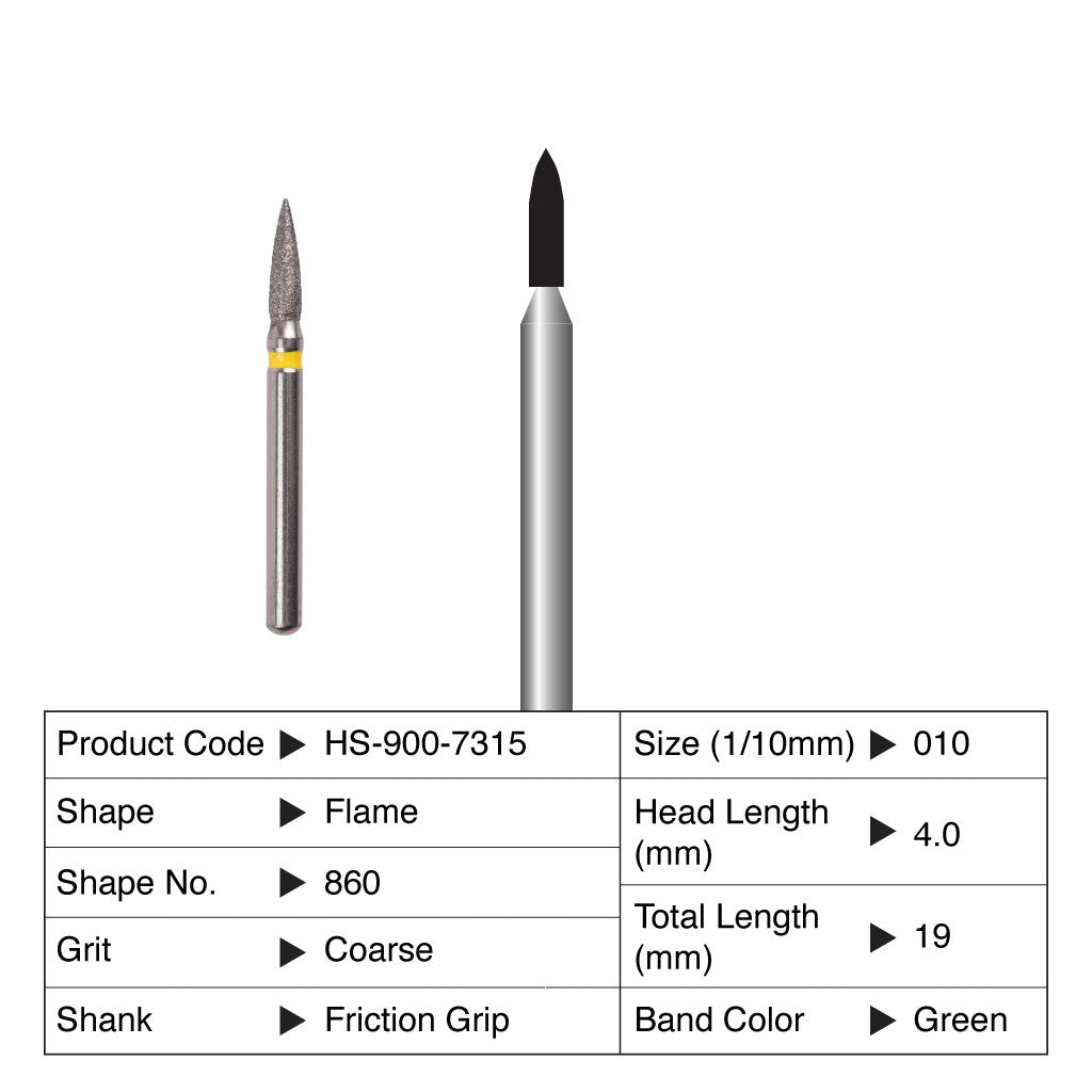 HS Maxima Diamond Bur Flame Friction Grip Coarse 860-010C 5/Pack