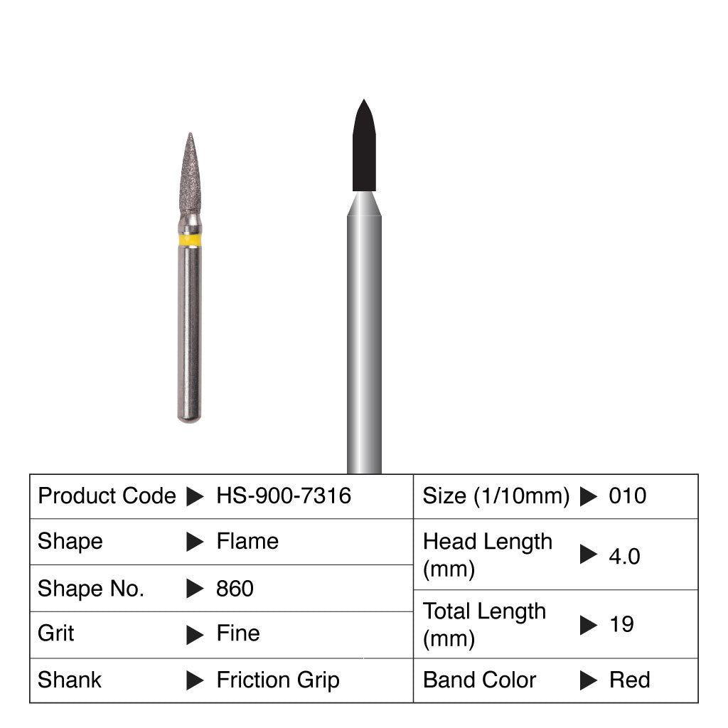 HS Maxima Diamond Bur Friction Grip 5/Pack - Flame