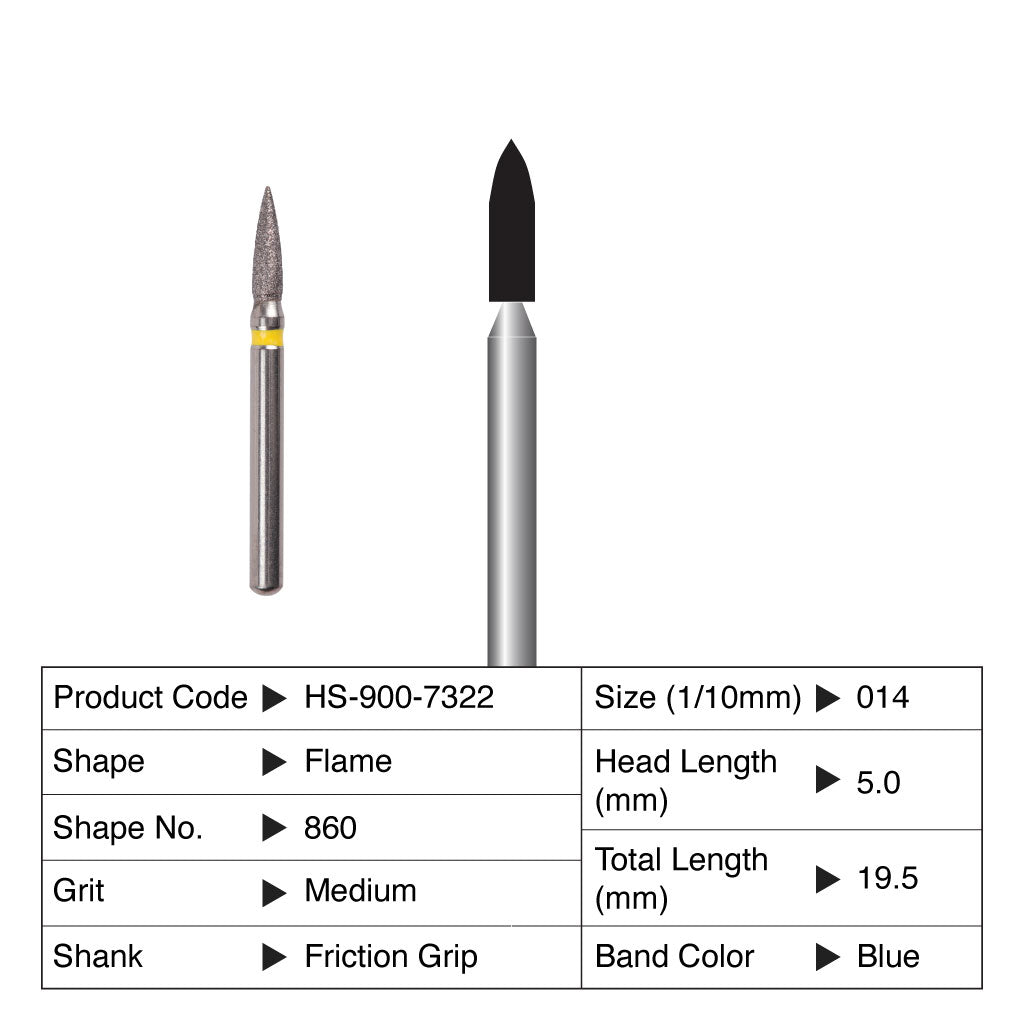 HS Maxima Diamond Bur Flame Friction Grip Medium 860-014M 5/Pack