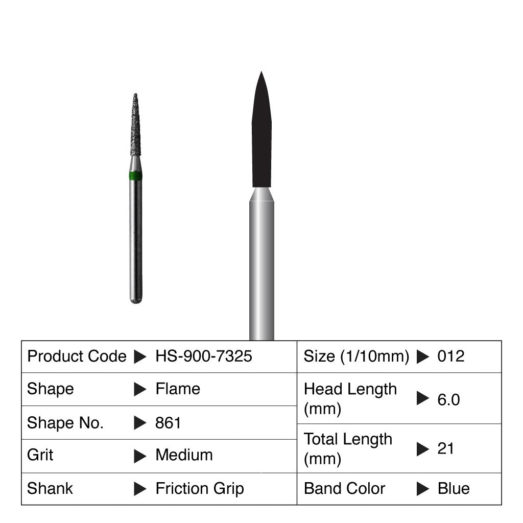 HS Maxima Diamond Bur Flame Friction Grip Medium 861-012M 5/Pack