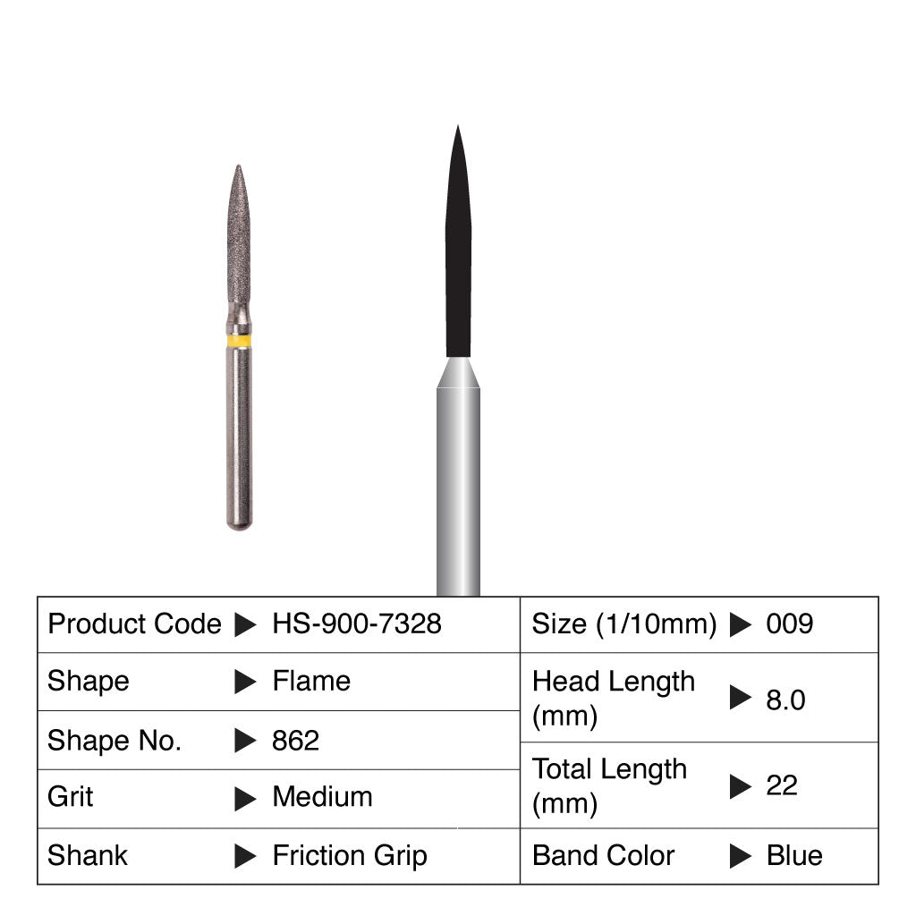 HS Maxima Diamond Bur Flame Friction Grip Medium 862-009M 5/Pack