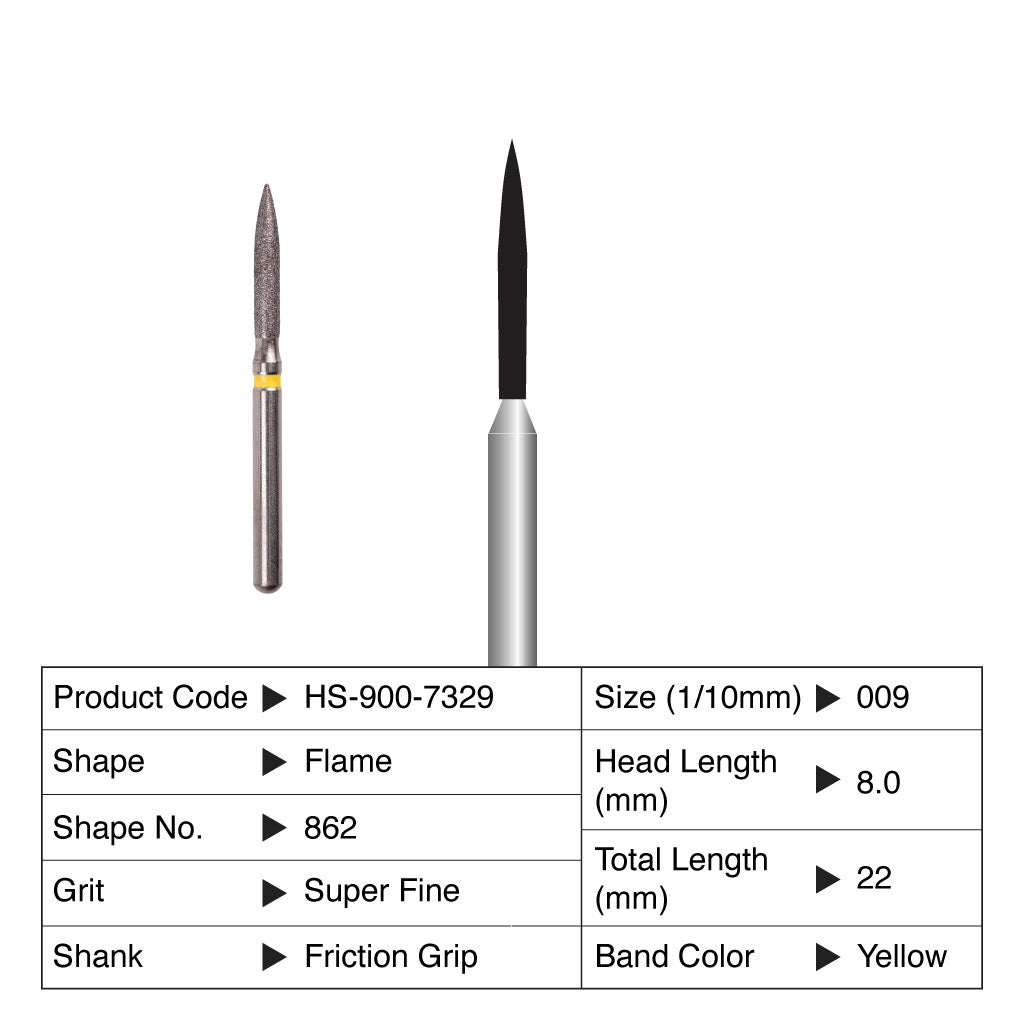 HS Maxima Diamond Bur Flame Friction Grip Super Fine 862-009SF 5/Pack