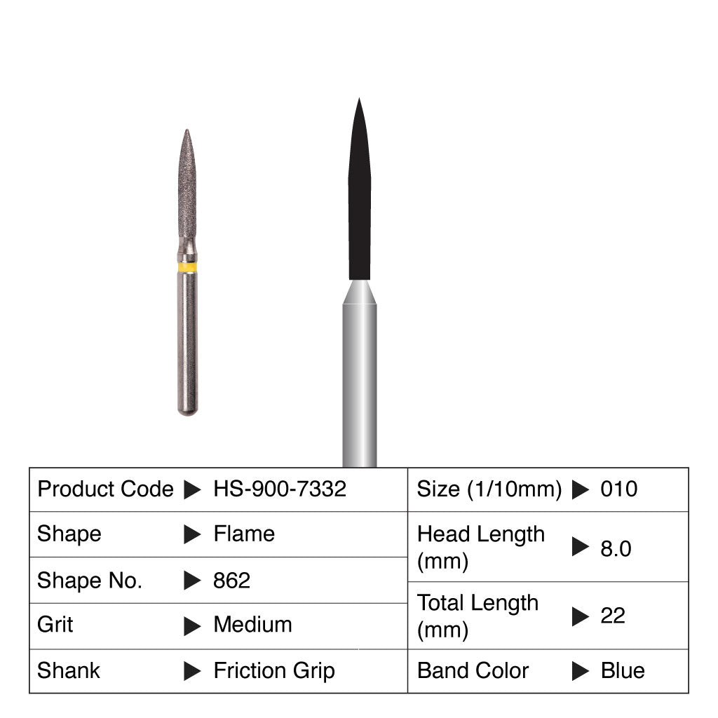 HS Maxima Diamond Bur Flame Friction Grip Medium 862-010M 5/Pack