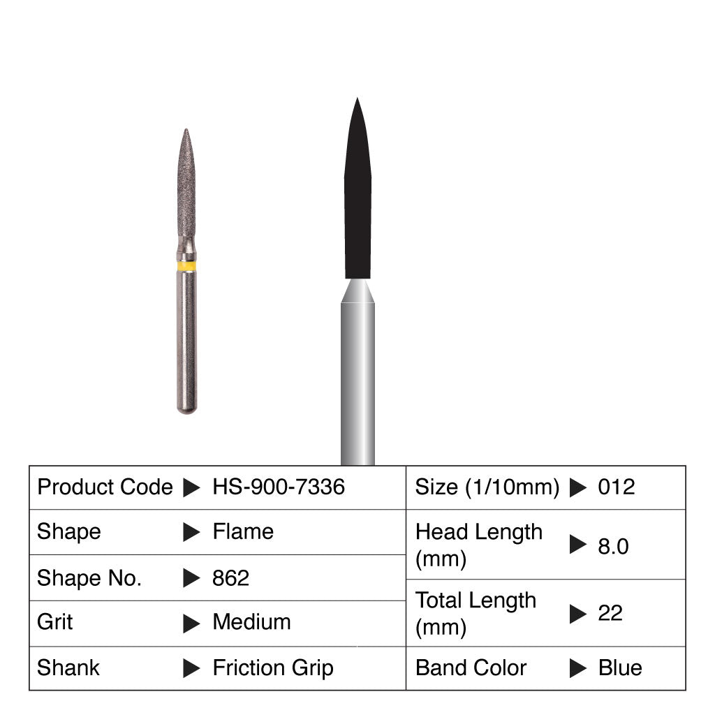 HS Maxima Diamond Bur Flame Friction Grip Medium 862-012M 5/Pack