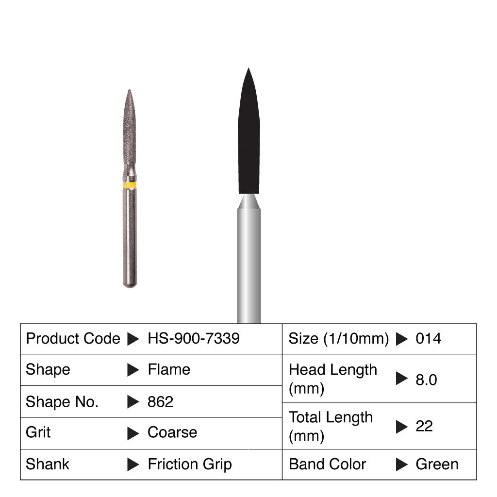 HS Maxima Diamond Bur Flame Friction Grip Coarse 862-014C 5/Pack