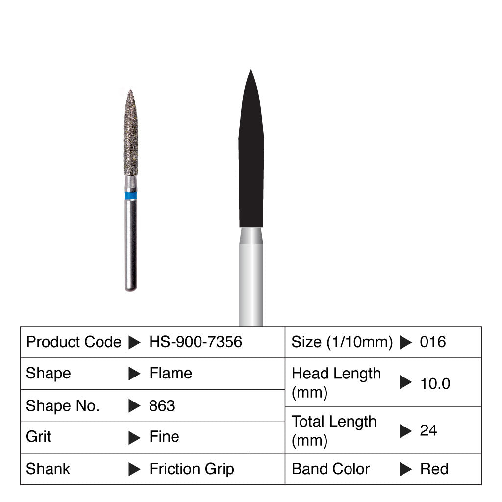 HS Maxima Diamond Bur Flame Friction Grip Fine 863-016F 5/Pack