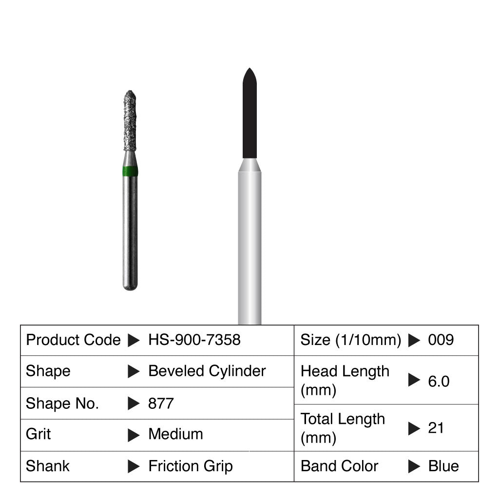 HS Maxima Diamond Bur Friction Grip 5/Pack - Beveled Cylinder