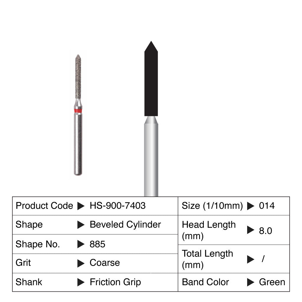 HS Maxima Diamond Bur Beveled Cylinder Friction Grip Coarse 885-014C 5/Pack