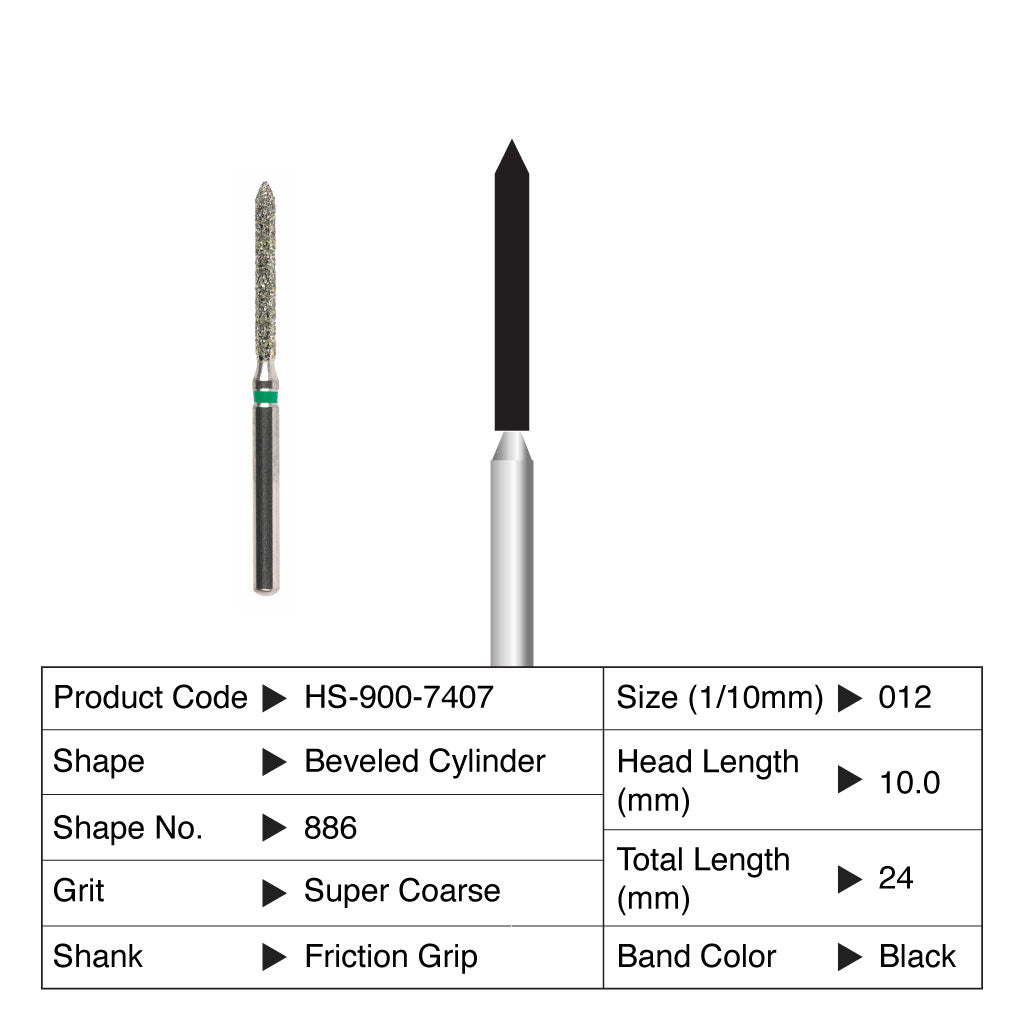HS Maxima Diamond Bur Beveled Cylinder Friction Grip Super Coarse 886-012SC 5/Pack