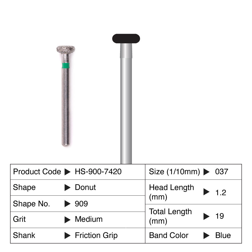 HS Maxima Diamond Bur Friction Grip 5/Pack - 909 Donut