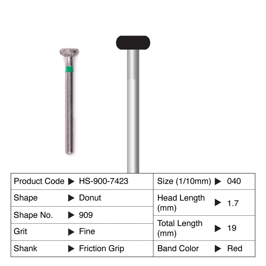 HS Maxima Diamond Bur Donut Friction Grip Fine 909-040F 5/Pack