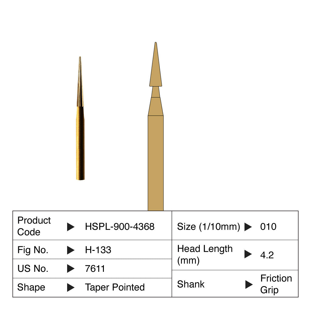 HSPL Carbide Bur Taper Pointed Trimming &amp; Finishing Friction Grip 7611 5/Pack