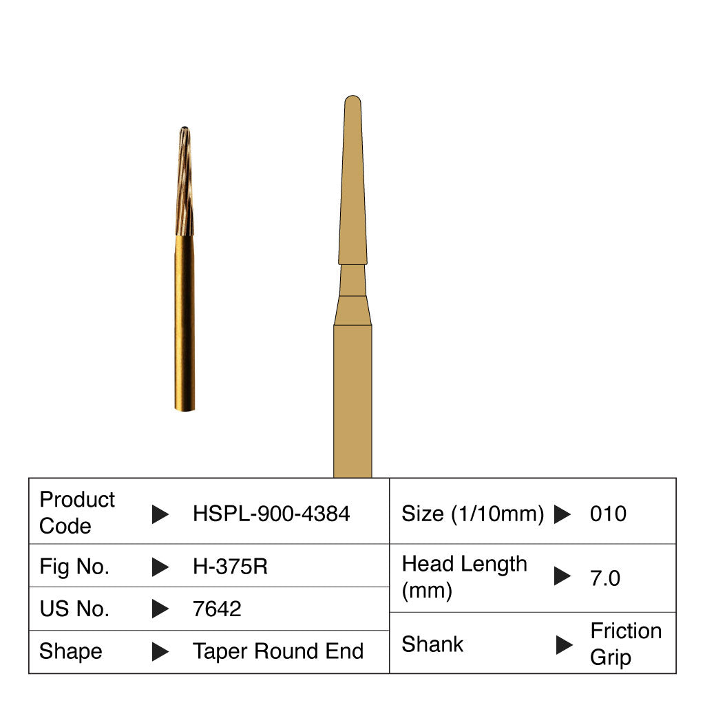 HSPL Carbide Bur Taper Round End Trimming &amp; Finishing Friction Grip 7642 5/Pack